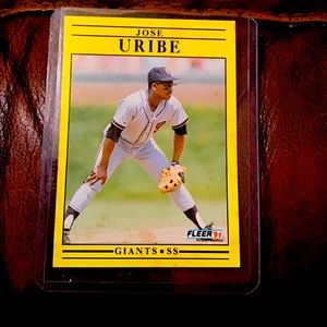 Jose Uribe Fleer 1990 baseball card. D.O.B. Error.